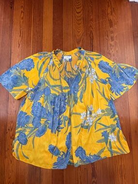 Current Air Yellow and Blue Floral Blouse